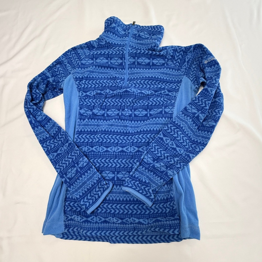 Columbia Patterned Quarter Zip Fleece Pullover Blue Outdoor Women's‎ S